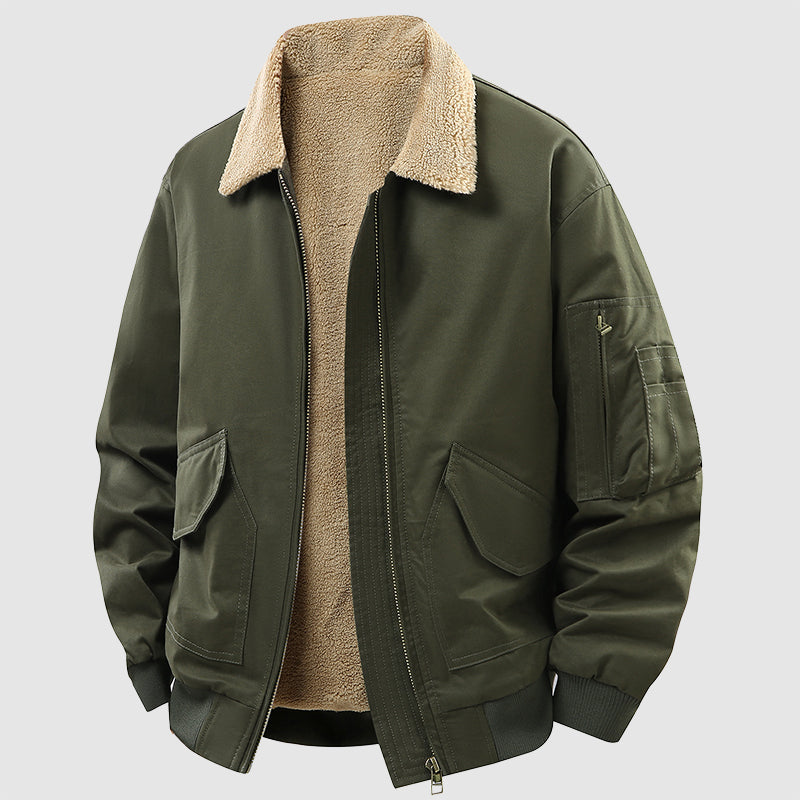 TrendAura Men's Thick Cotton Bomber Jacket With Fleece Lining For Winter Zip Front Ribbed Cuffs And Pockets