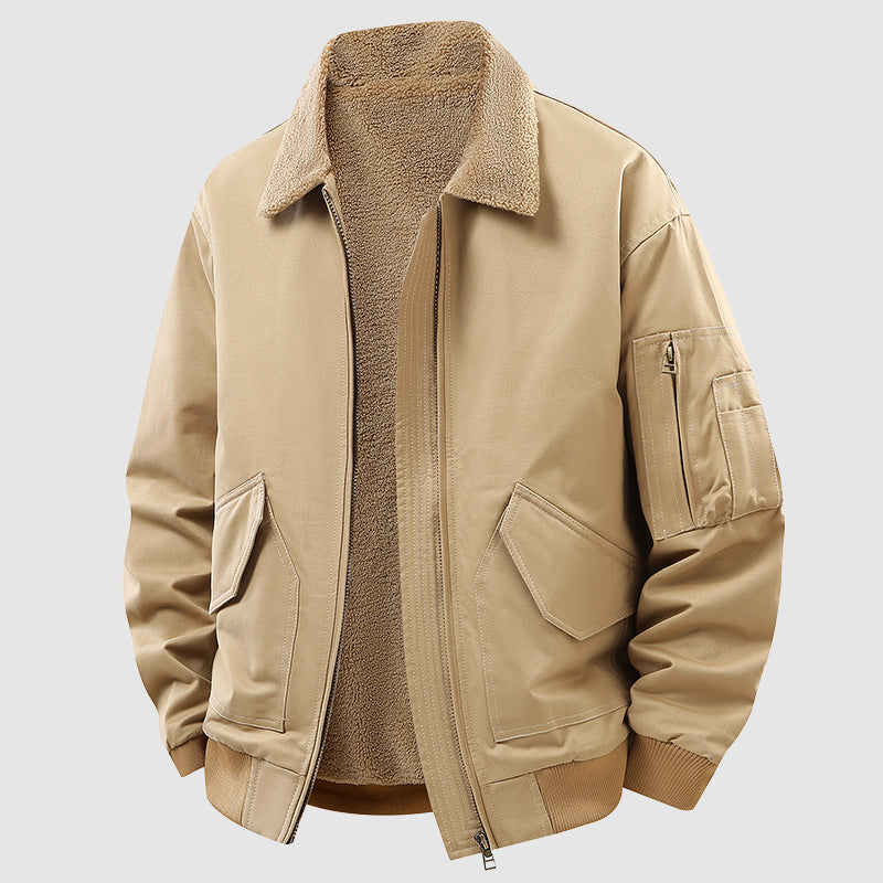 TrendAura Men's Thick Cotton Bomber Jacket With Fleece Lining For Winter Zip Front Ribbed Cuffs And Pockets