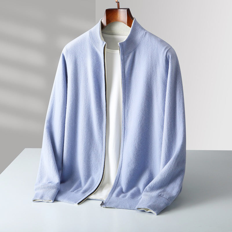 Mens Wool Zip Up Cardigan With Stand Collar For Layering And Everyday Casual Wear TrendAura