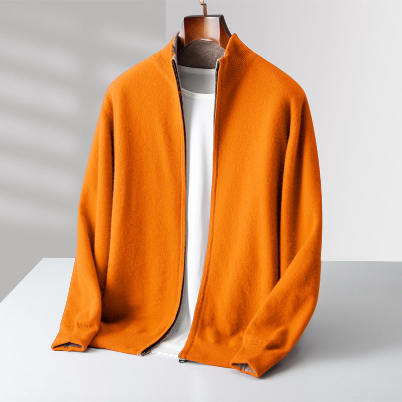 Mens Wool Zip Up Cardigan With Stand Collar For Layering And Everyday Casual Wear TrendAura