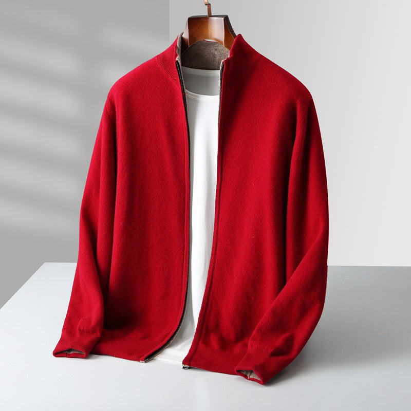 Mens Wool Zip Up Cardigan With Stand Collar For Layering And Everyday Casual Wear TrendAura