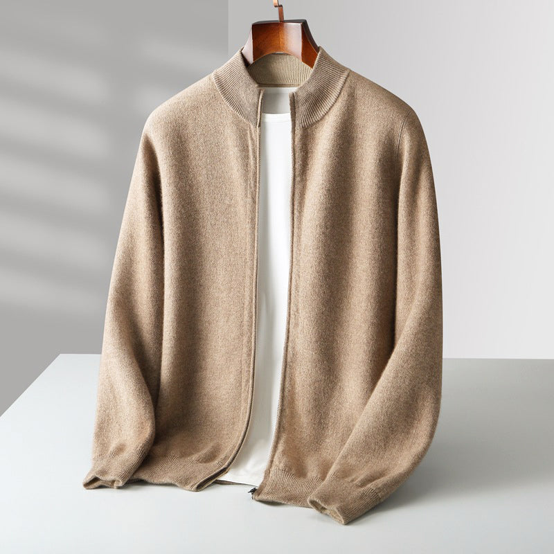 Mens Wool Zip Up Cardigan With Stand Collar For Layering And Everyday Casual Wear TrendAura