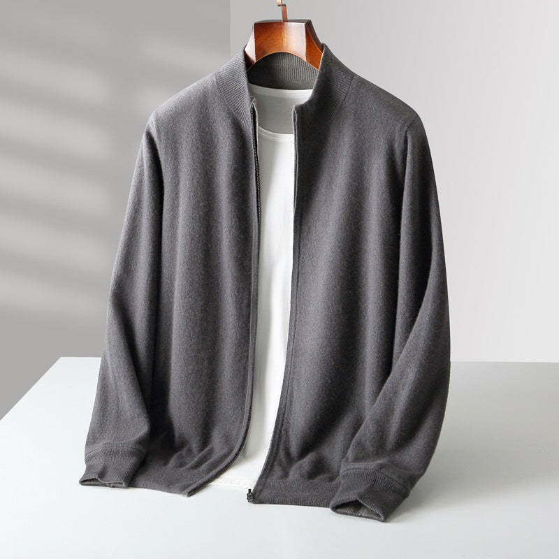 Mens Wool Zip Up Cardigan With Stand Collar For Layering And Everyday Casual Wear TrendAura