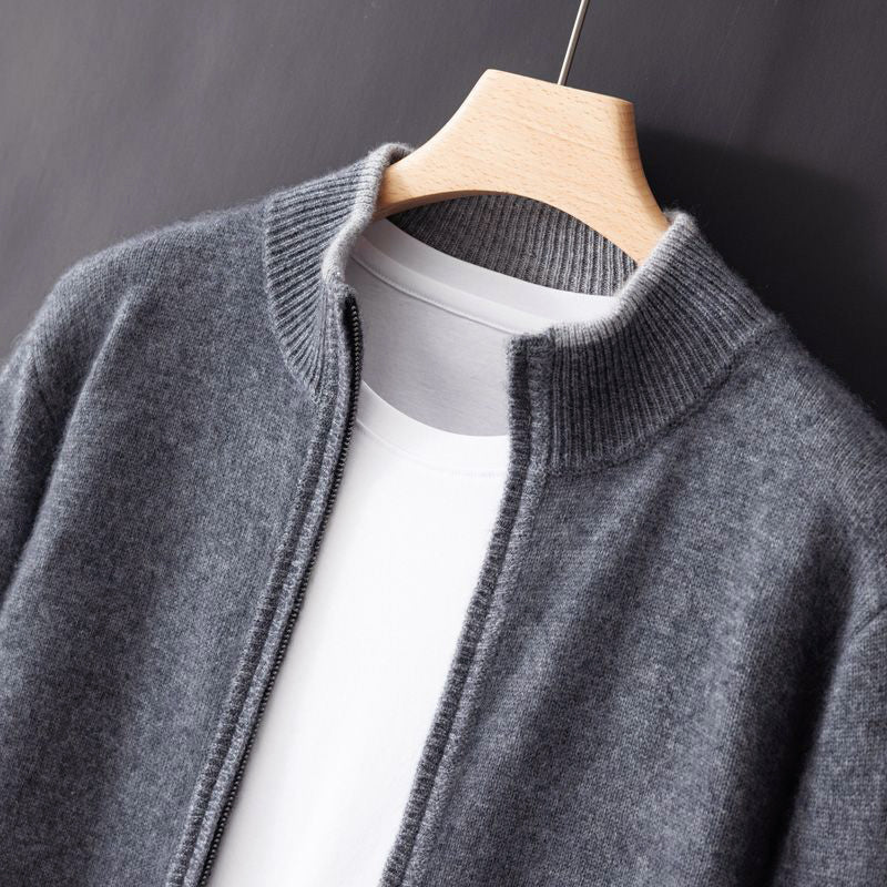 TrendAura Mens Zip Up Cardigan With Stand Collar And Contrast Trim For Casual To Semi Formal Wear