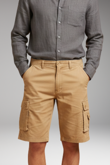Men's Cargo Shorts with Elastic Waistband and Multiple Pockets