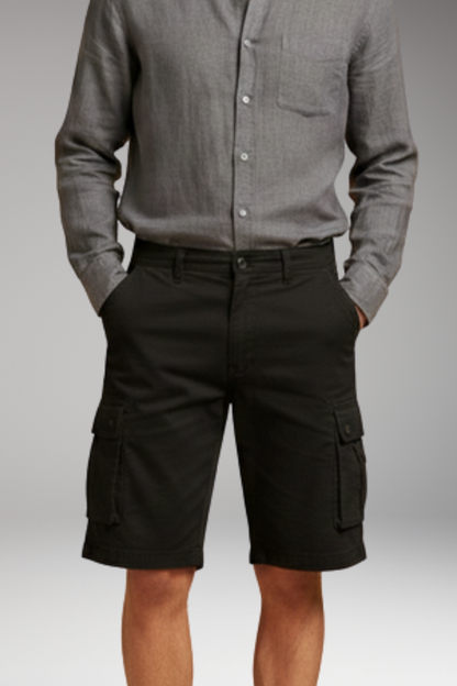 Men's Cargo Shorts with Elastic Waistband and Multiple Pockets