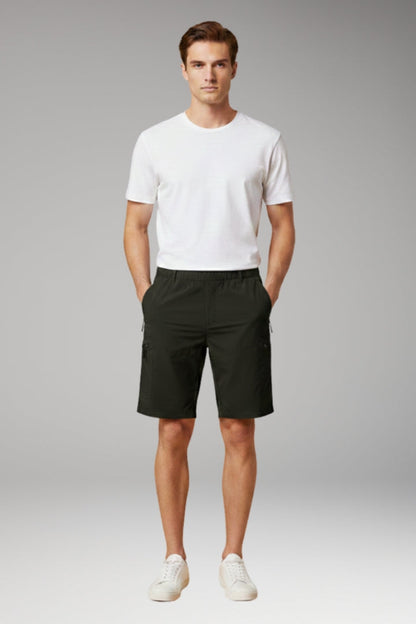 Men's Cargo Shorts with Elastic Waistband and Zippered Pockets