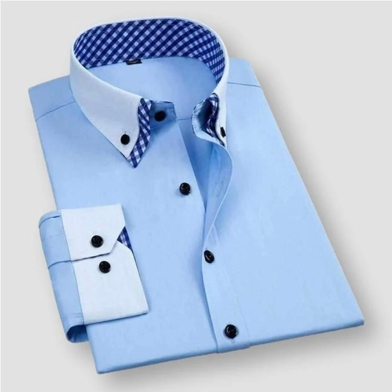 Men's Dress Shirt With Contrast White Collar And Cuffs And Bold Inner Checkered Lining By TrendAura