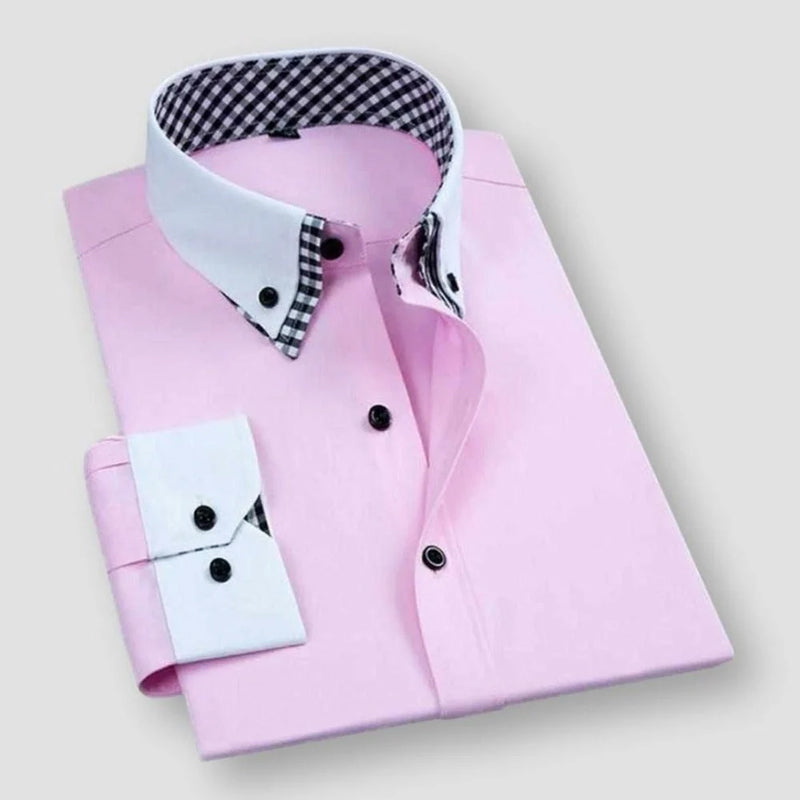 Men's Dress Shirt With Contrast White Collar And Cuffs And Bold Inner Checkered Lining By TrendAura
