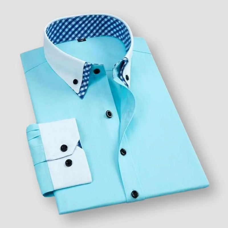 Men's Dress Shirt With Contrast White Collar And Cuffs And Bold Inner Checkered Lining By TrendAura