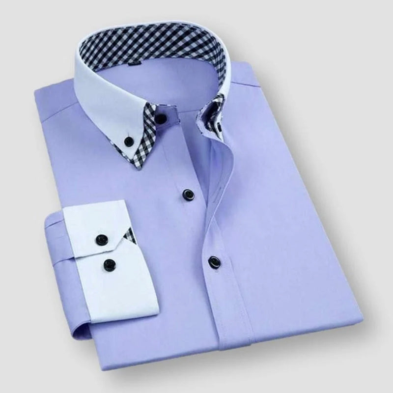 Men's Dress Shirt With Contrast White Collar And Cuffs And Bold Inner Checkered Lining By TrendAura