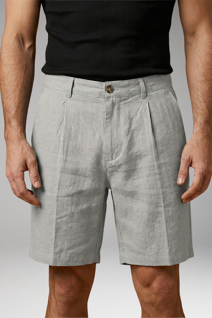 Men's Linen Shorts with Button and Zipper Fastening
