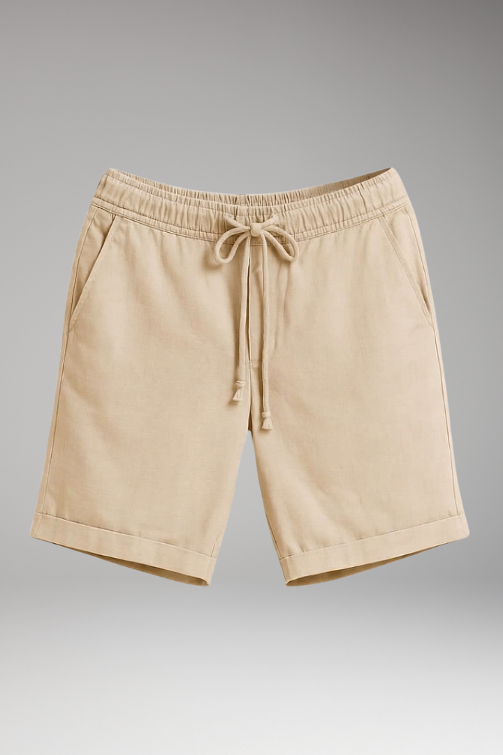Men's Linen Shorts with Elastic Waistband and Side Pockets - TrendAura