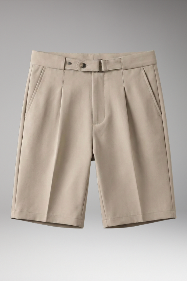 Men's Pleated Shorts with Belt Loops and Button Fastening - TrendAura