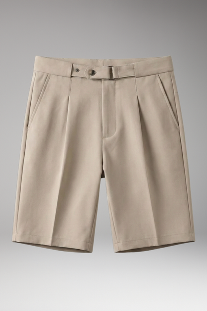 Men's Pleated Shorts with Belt Loops and Button Fastening - TrendAura