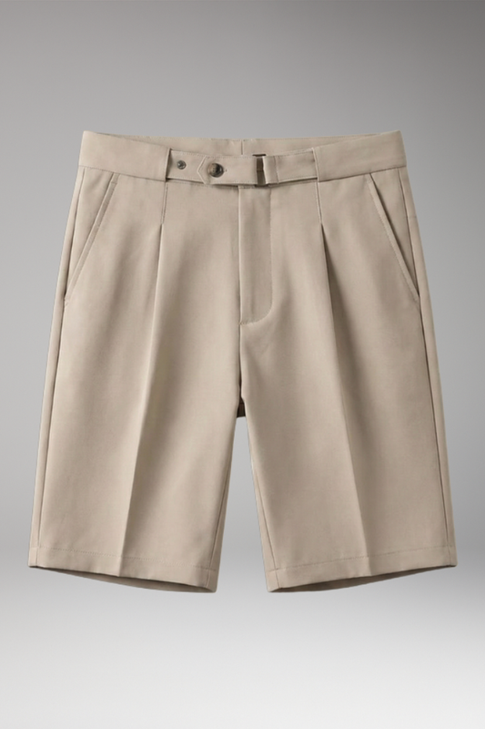 Men's Pleated Shorts with Belt Loops and Button Fastening - TrendAura