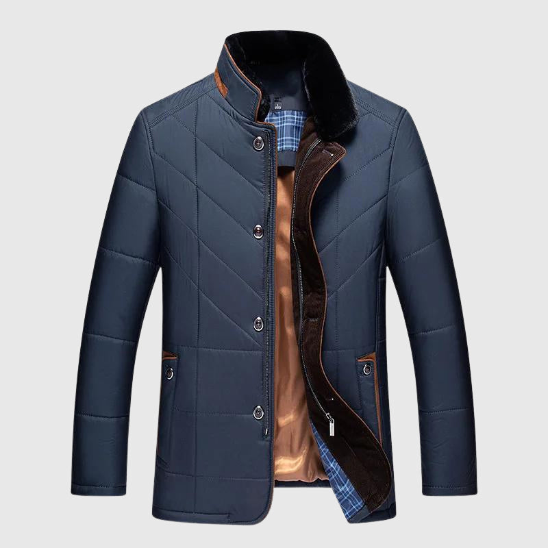 TrendAura Men's Quilted Insulated Winter Jacket With Fur Lined Stand Collar And Tailored Fit
