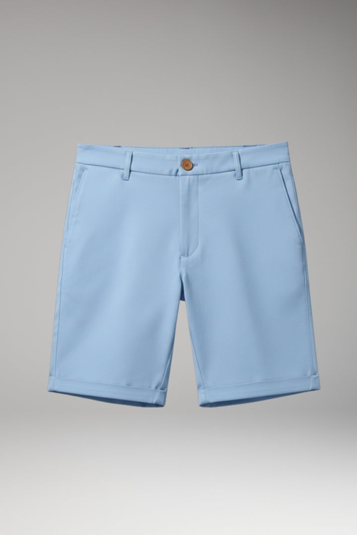 Men's Slim Fit Shorts with Button and Zip Fastening and Turn-Up Hems - TrendAura