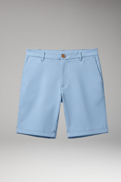Men's Slim Fit Shorts with Button and Zip Fastening and Turn-Up Hems - TrendAura