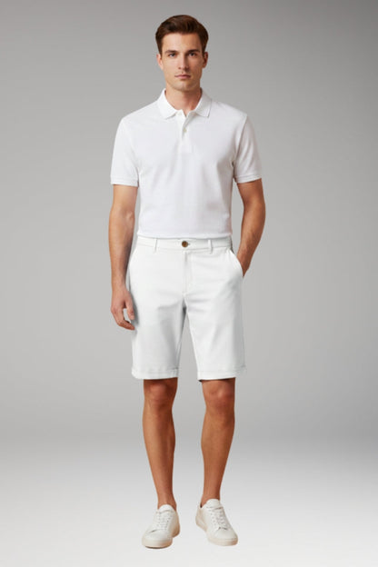 Men's Slim Fit Shorts with Button and Zip Fastening and Turn-Up Hems