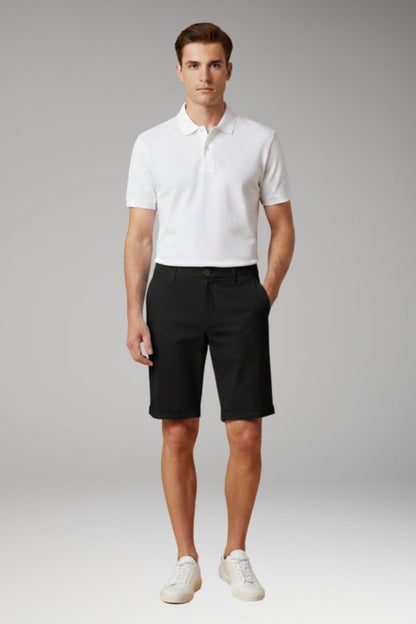Men's Slim Fit Shorts with Button and Zip Fastening and Turn-Up Hems