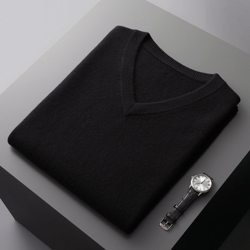 Men's V Neck Wool Blend Sweater Slim Fit Knit for Layering and Cozy Everyday Wear