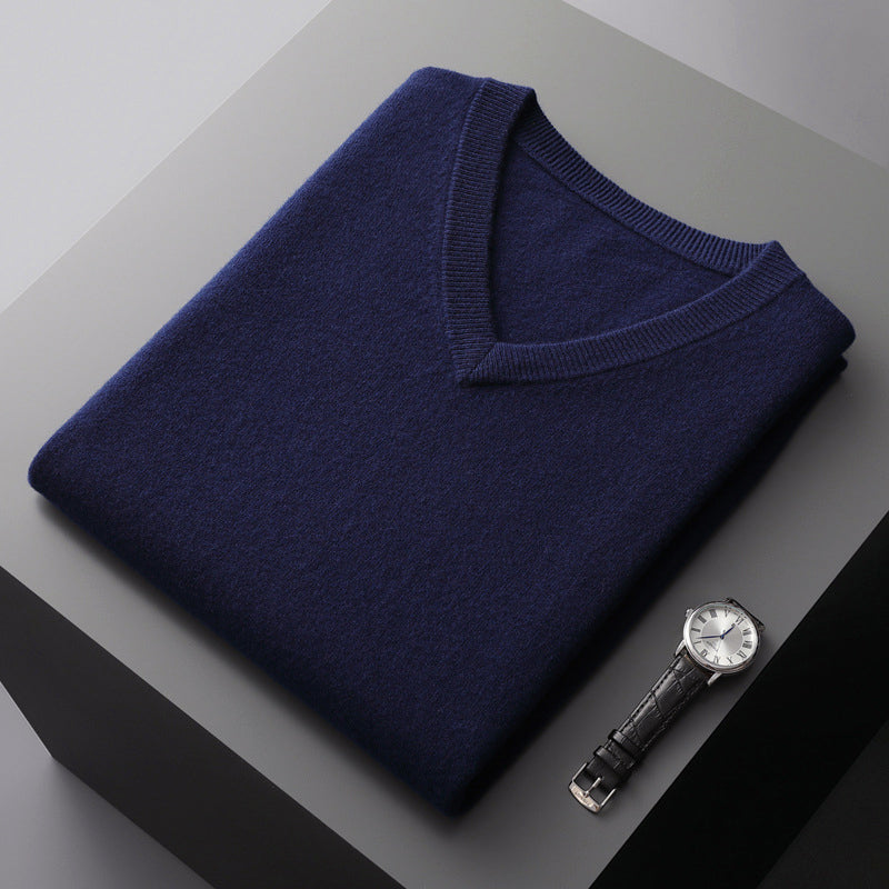 Men's V Neck Wool Blend Sweater Slim Fit Knit for Layering and Cozy Everyday Wear