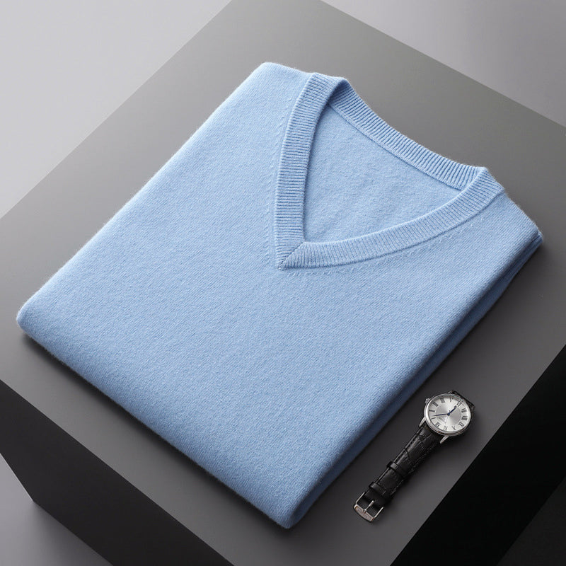 Men's V Neck Wool Blend Sweater Slim Fit Knit for Layering and Cozy Everyday Wear