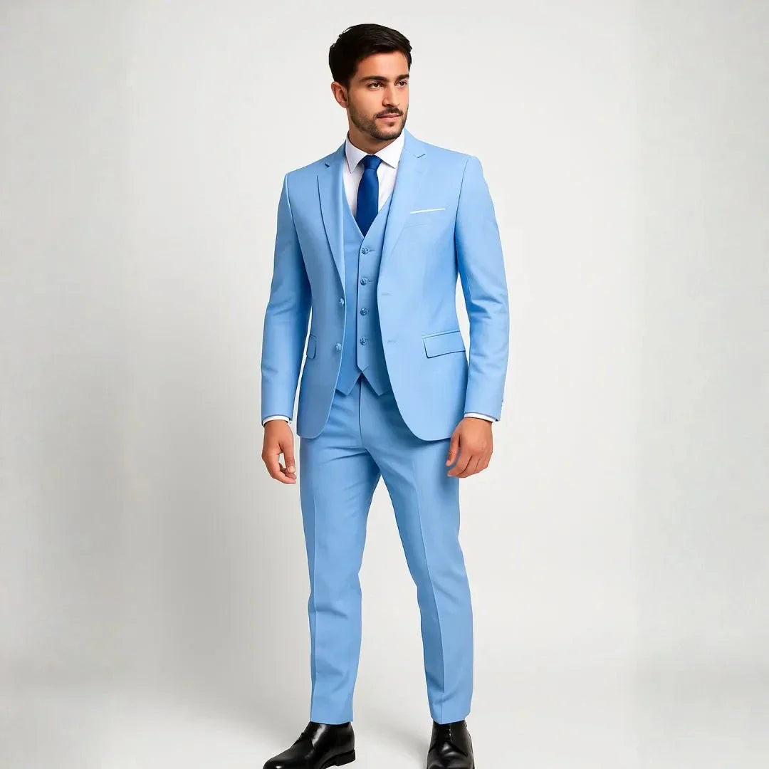 Waylynn Men's Navy 3 Piece Slim Fit Suit With Vest And Jacket Premium Tailored Formalwear