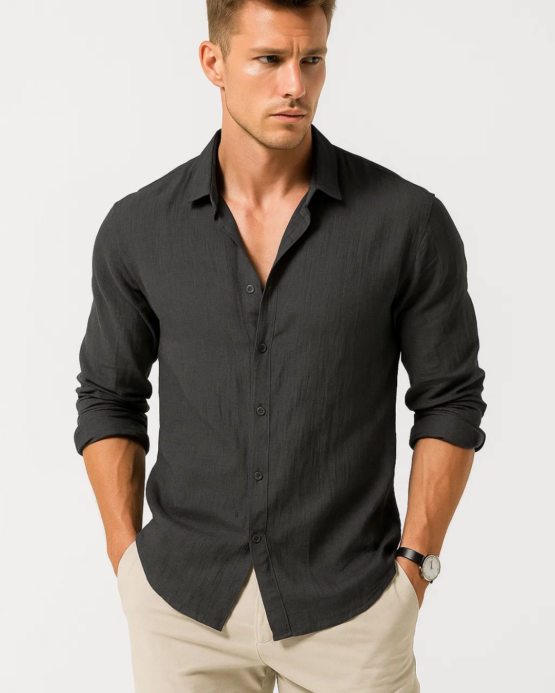 Men's Classic Button-Down Shirt With Smart Collar And Clean Cut For Effortless Office And Weekend Wear