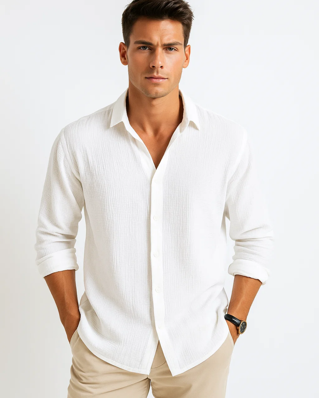 Men's Classic Button-Down Shirt With Smart Collar And Clean Cut For Effortless Office And Weekend Wear