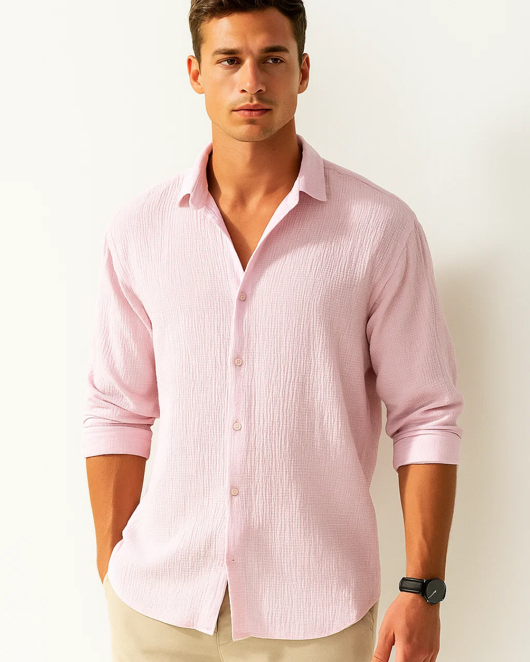 Men's Classic Button-Down Shirt With Smart Collar And Clean Cut For Effortless Office And Weekend Wear
