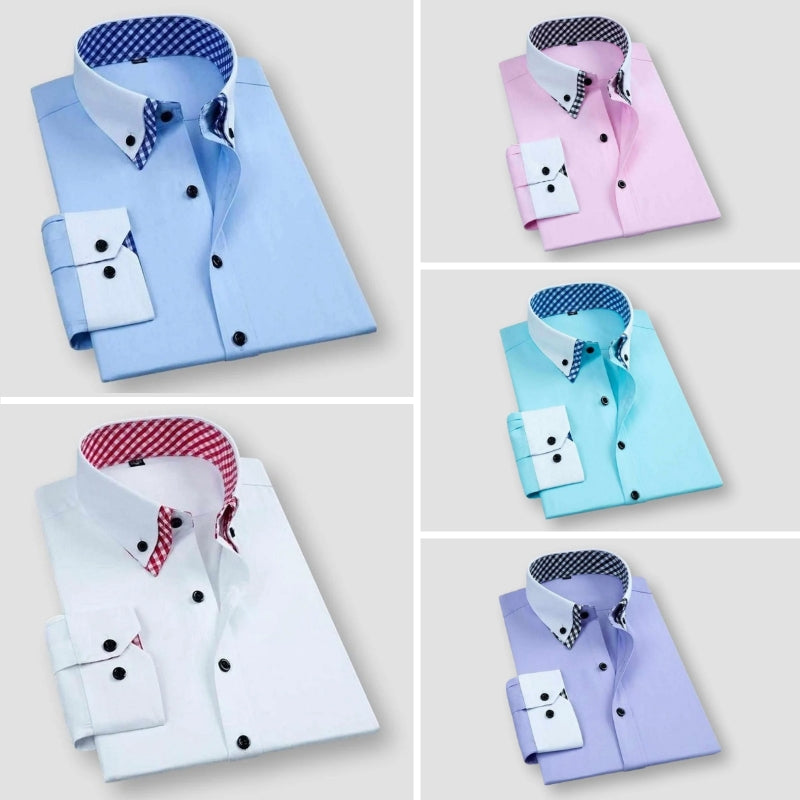 Men's Dress Shirt With Contrast White Collar And Cuffs And Bold Inner Checkered Lining By TrendAura