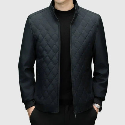 Men's Diamond Quilted Bomber Jacket With Ribbed Cuffs And Full Zip Closure For Modern Casual And Semi Formal Wear