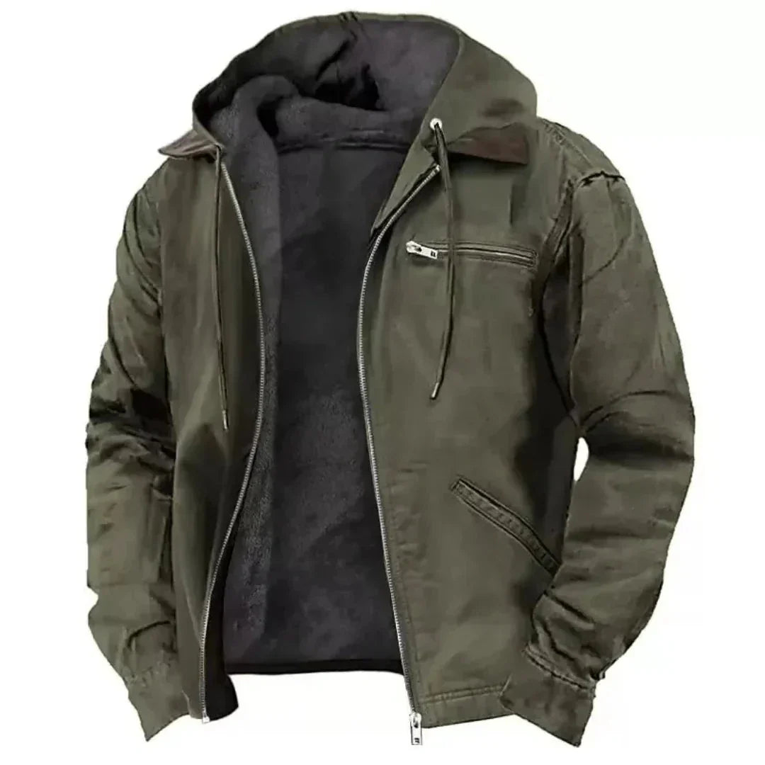 Waylynn Men's Fleece Lined Hooded Jacket With Full Zip Front And Drawstring Hood Cotton-Blend Shell