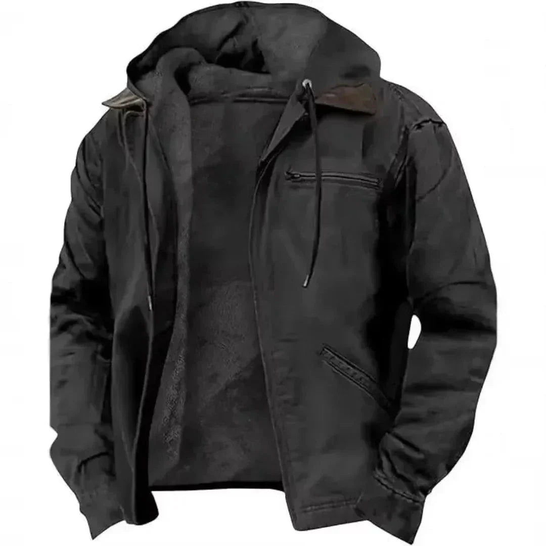 Waylynn Men's Fleece Lined Hooded Jacket With Full Zip Front And Drawstring Hood Cotton-Blend Shell