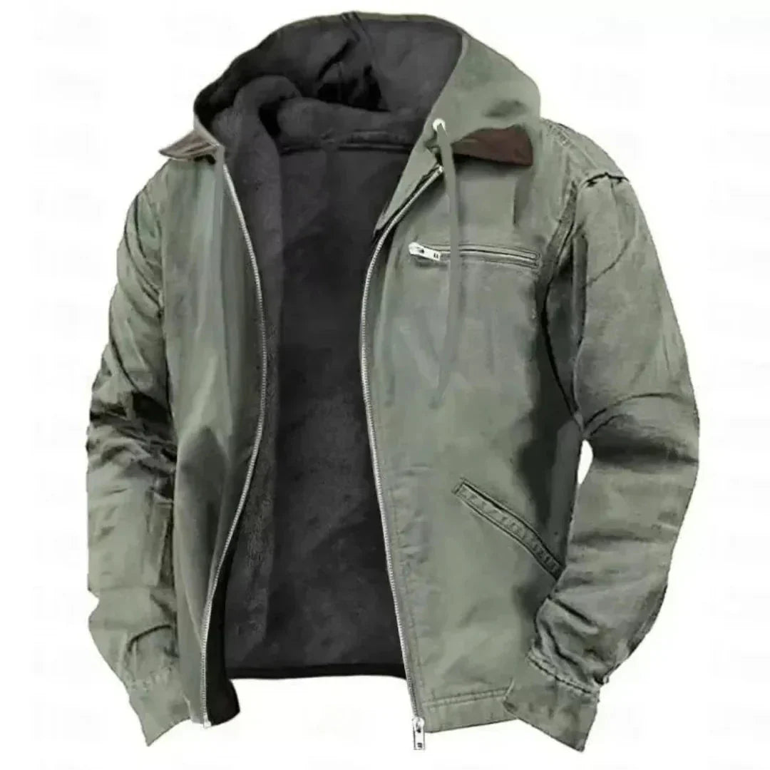 Waylynn Men's Fleece Lined Hooded Jacket With Full Zip Front And Drawstring Hood Cotton-Blend Shell