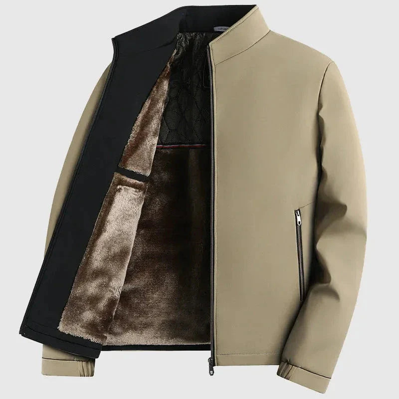 Men's Fleece-Lined Thermal Winter Jacket With Faux Fur Interior, Wind And Water-Resistant Shell, Stand Collar Full Zip