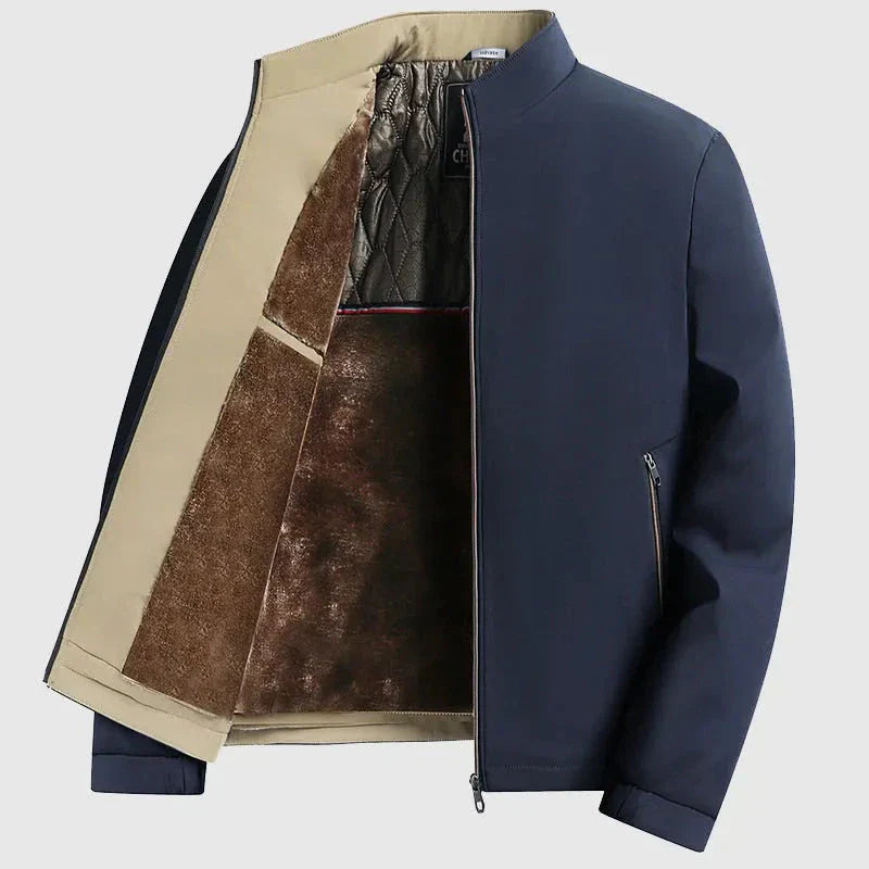 Men's Fleece-Lined Thermal Winter Jacket With Faux Fur Interior, Wind And Water-Resistant Shell, Stand Collar Full Zip