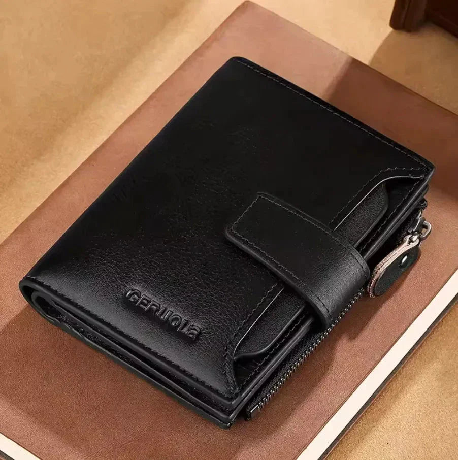 Mens Genuine Leather RFID Wallet With 17 Card Slots ID Window Snap Closure And Coin Pocket