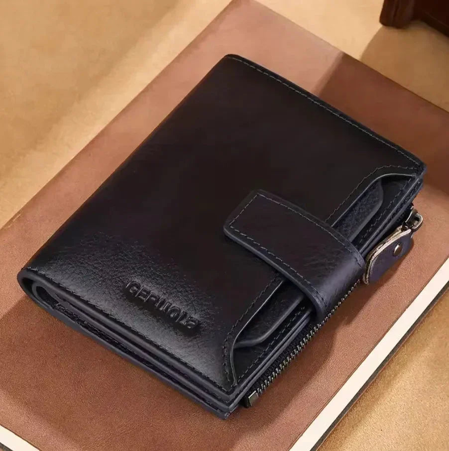 Mens Genuine Leather RFID Wallet With 17 Card Slots ID Window Snap Closure And Coin Pocket