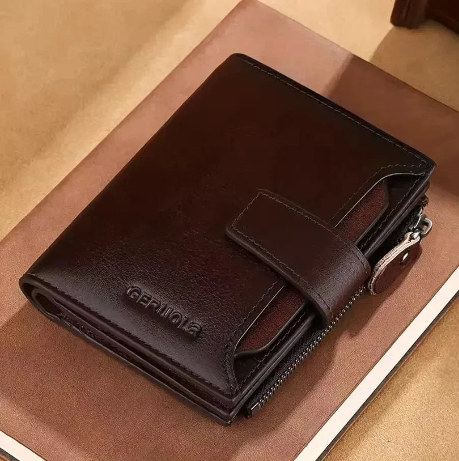 Mens Genuine Leather RFID Wallet With 17 Card Slots ID Window Snap Closure And Coin Pocket