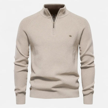Waylynn Men's Half Zip Cotton Knit Sweater With Stand Collar Ribbed Texture Everyday Essential