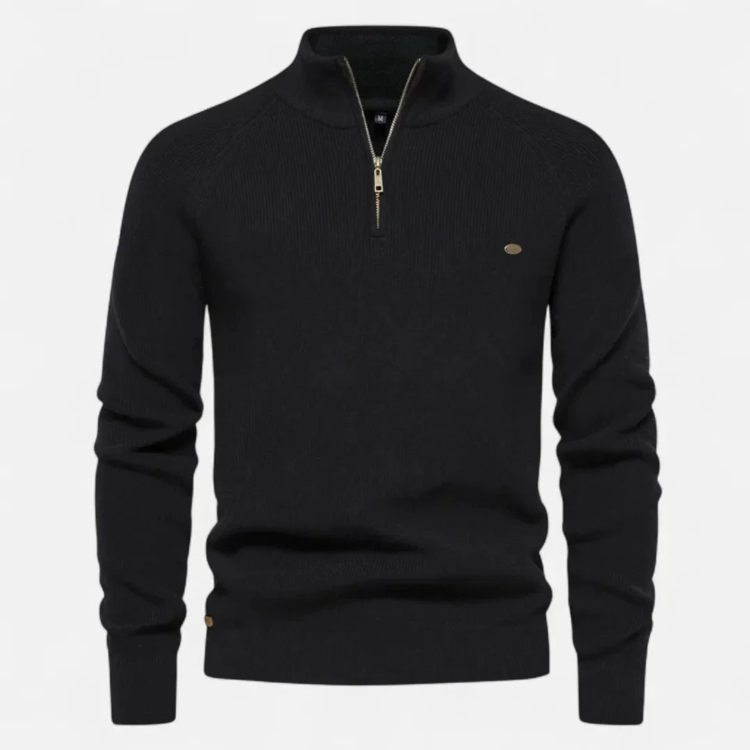 Waylynn Men's Half Zip Cotton Knit Sweater With Stand Collar Ribbed Texture Everyday Essential