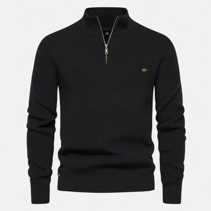 Waylynn Men's Half Zip Cotton Knit Sweater With Stand Collar Ribbed Texture Everyday Essential