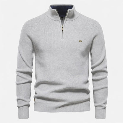Waylynn Men's Half Zip Cotton Knit Sweater With Stand Collar Ribbed Texture Everyday Essential