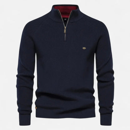 Waylynn Men's Half Zip Cotton Knit Sweater With Stand Collar Ribbed Texture Everyday Essential