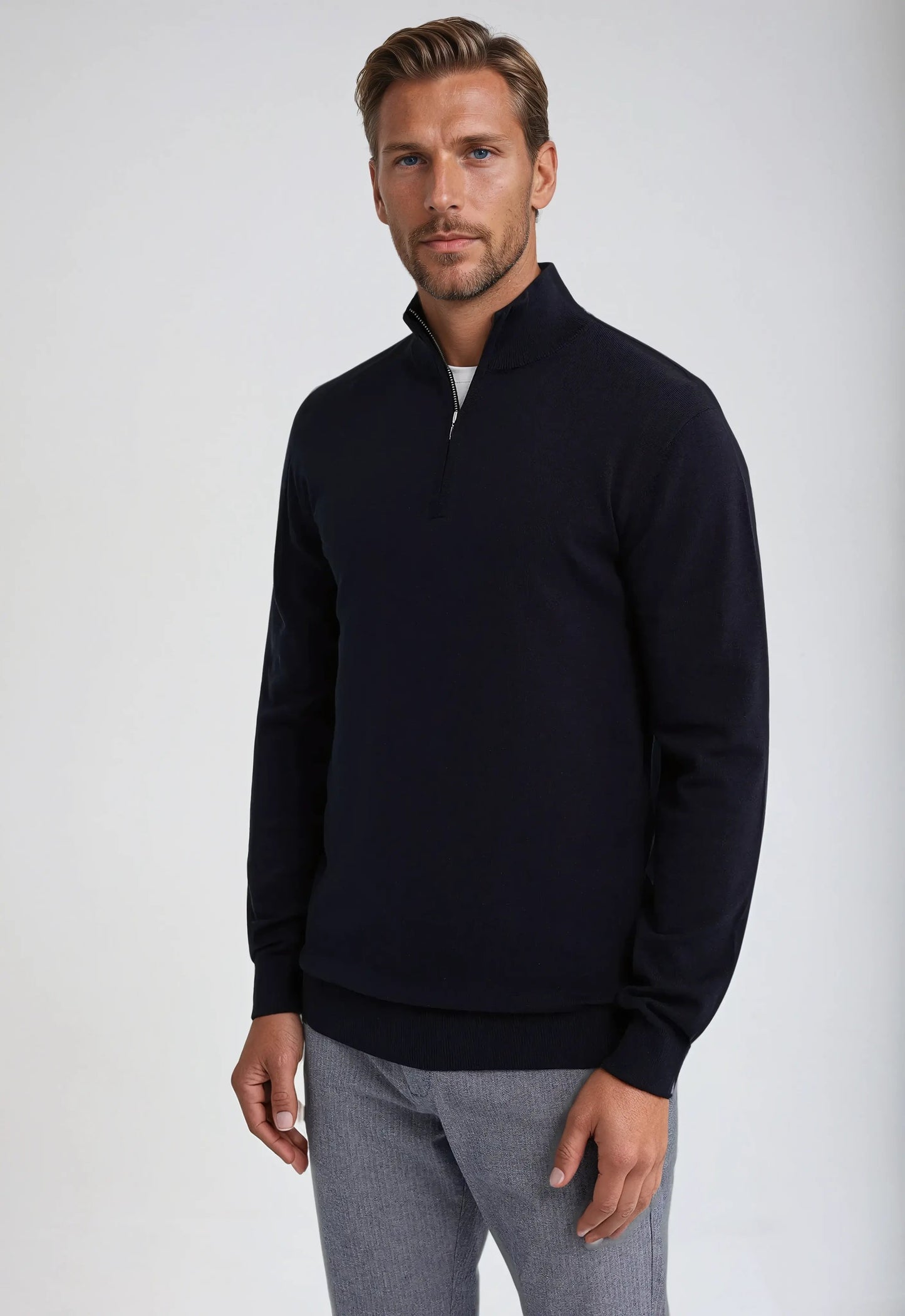 Gavin Men's Winter Classic Quarter Zip Knit Sweater By TrendAura Warm Sophisticated Layering Essential