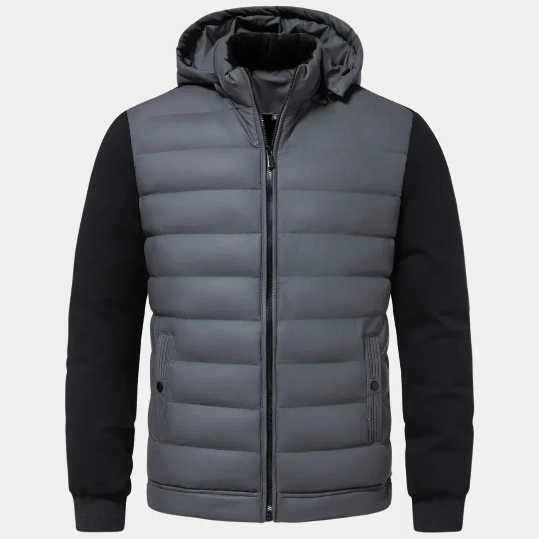 Waylynn Men's Hybrid Hooded Puffer Jacket With Detachable Hood Padded Insulated Front Soft Knit Sleeves