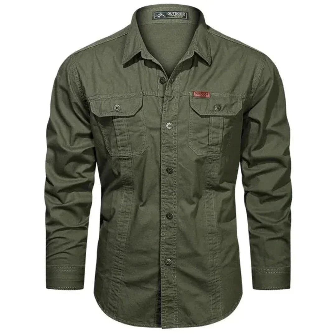 Waylynn Men's Long Sleeve Utility Shirt With Dual Button Flap Chest Pockets And Button Down Front